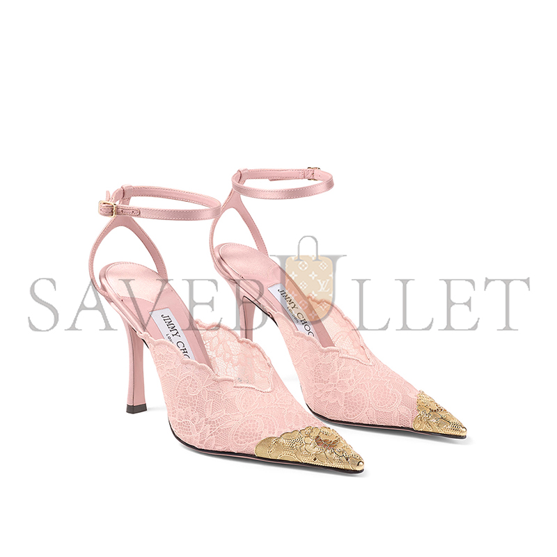 JIMMY CHOO ROSE LACE PUMPS WITH METAL LACE DETAIL FAIZ100FYZ